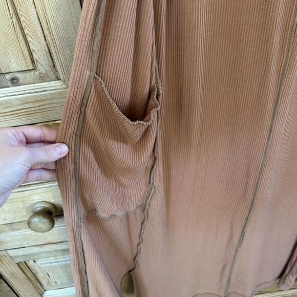 Senita Small‎ Tan Brown Cardigan Duster Ribbed Sweater Pockets Open Front - Picture 7 of 11